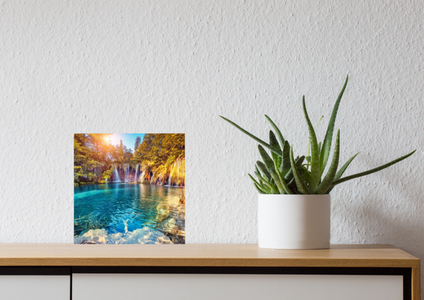 Keramische Tegel 15x15 cm met Waterval, Bomen en Meer