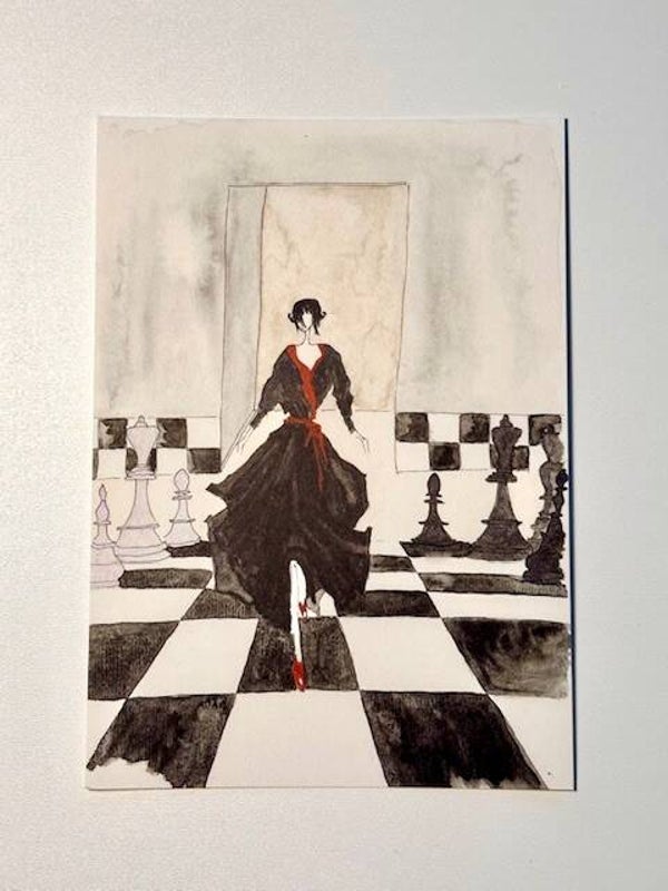 Postkarte „Die Dame im Schach“