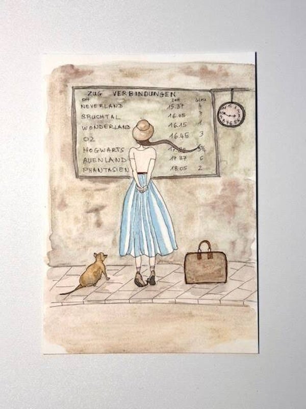 Grußkarte Aquarell – Reise in Fantasiewelten Kunstdruck