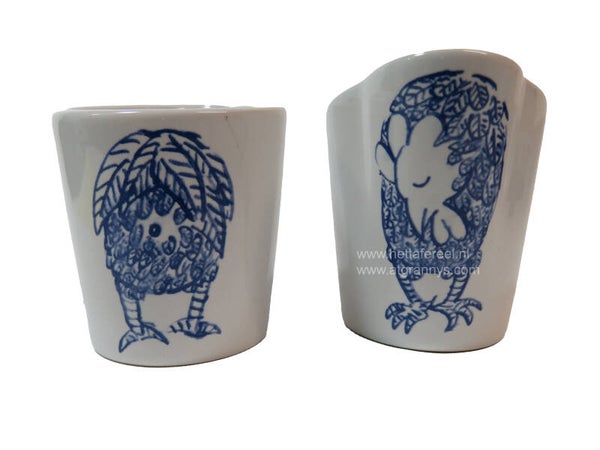 Stenen glaasjes Kunstweek 2006 'Kop en Kont', set van 2