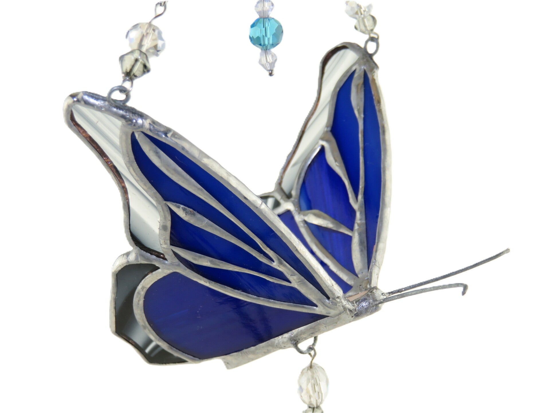 Tiffany glas in lood hanger vlinder met seleniet lichaam