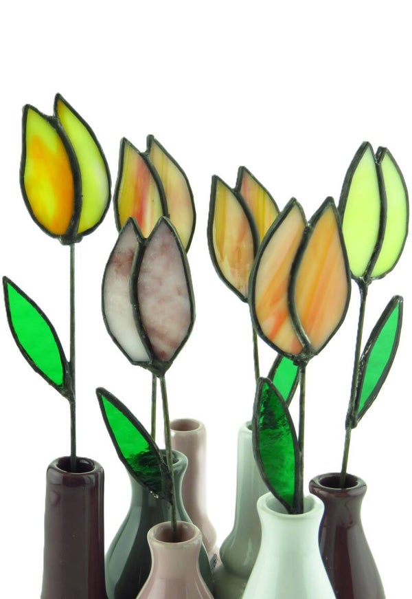 Tiffany glas in lood plantensteker tulp