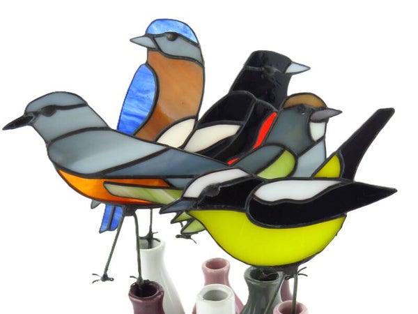 Tiffany glas in lood plantensteker vogel