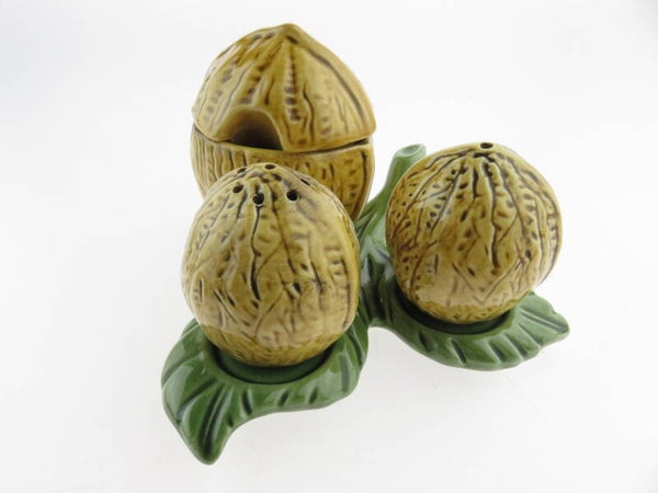 Cruet set Walnoot voor peper, zout en mosterd