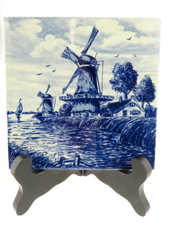 Tegel Delfts Blauw met molen tafereel