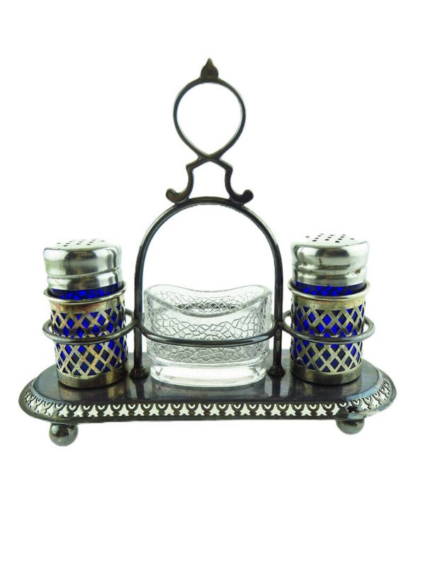 Verzilverde peper en zout set in houder