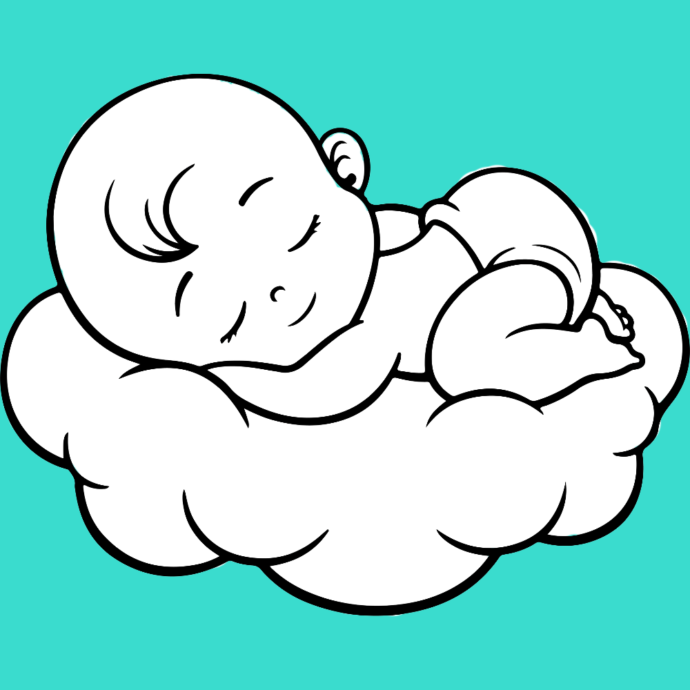 Lijntekening van een slapende baby op een wolk, gebruikt als beeld bij het Spiritbaby-traject