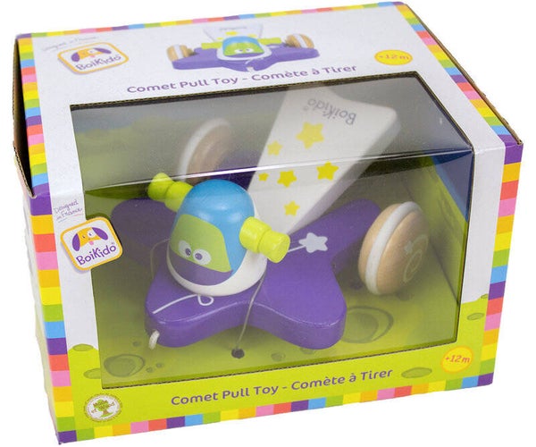 Houten boikido vliegtuig met trektouwtje "comet".