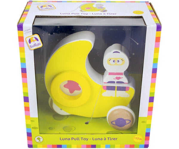 Houten boikido luna maan,met trektouwtje de ster draait rond