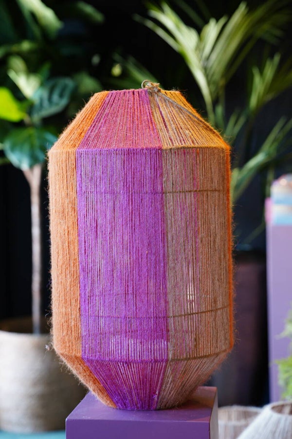 Lantaarn Jute Naturel/Oranje/Fuchsia