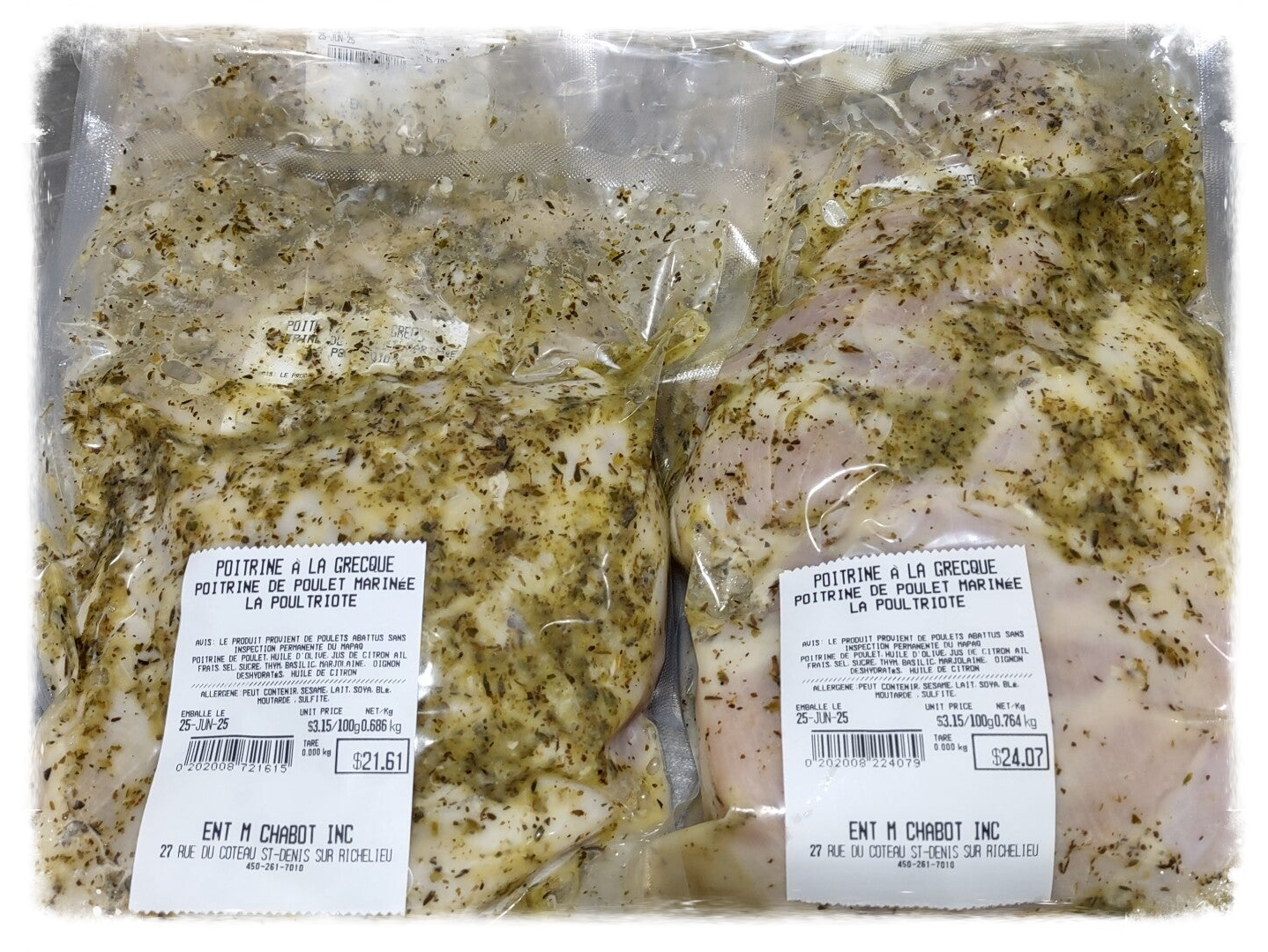 Poitrine de poulet marinée à la grecque