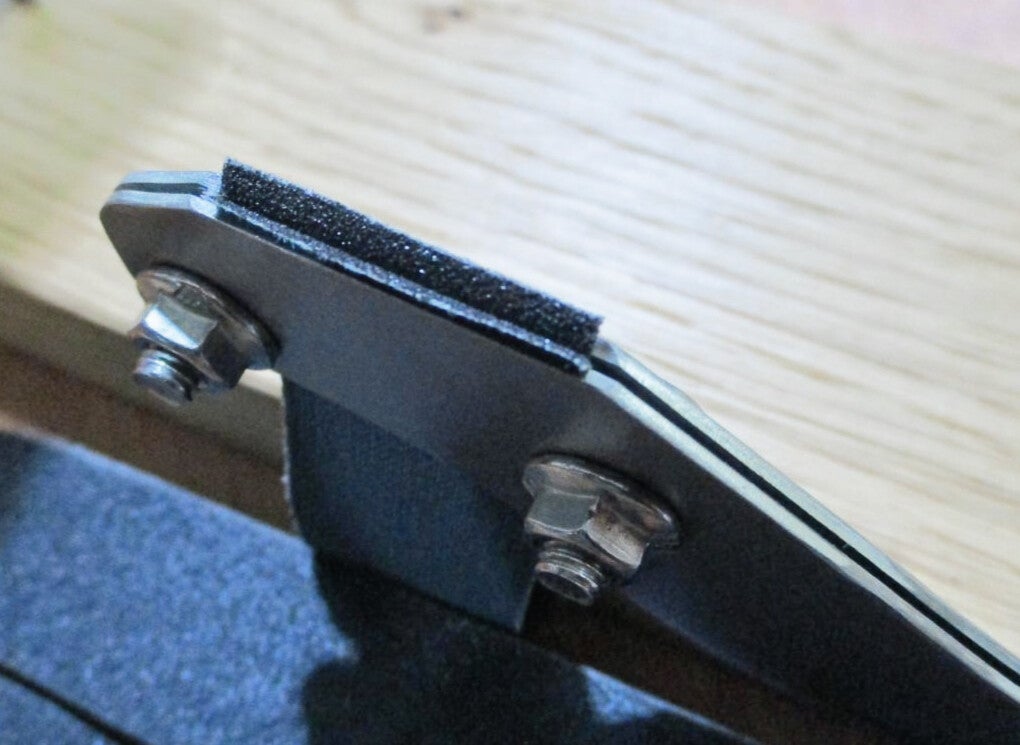 GMC Luthier Tools Fret Crowning Tool showing bi-folded abrasive for safe  crowning use. 