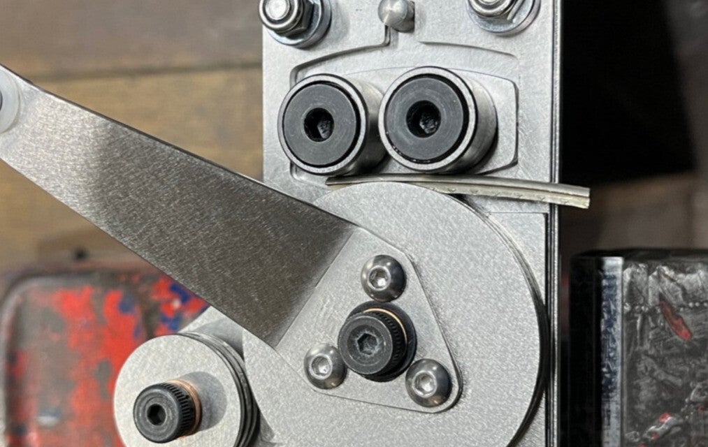 GMC Luthier Tools Fret Bender showing true, uniform bending of a single fret.