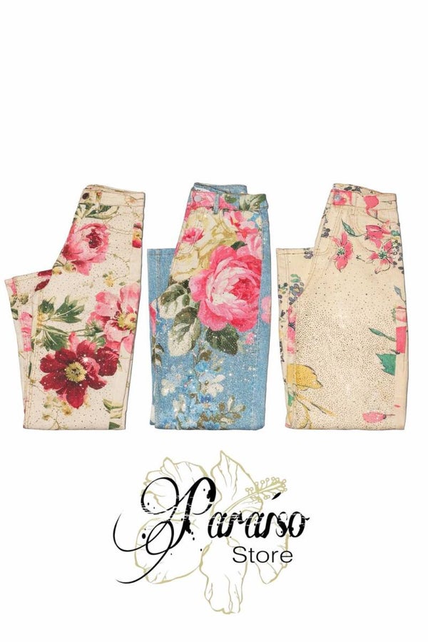 Jeans Floral Brillos