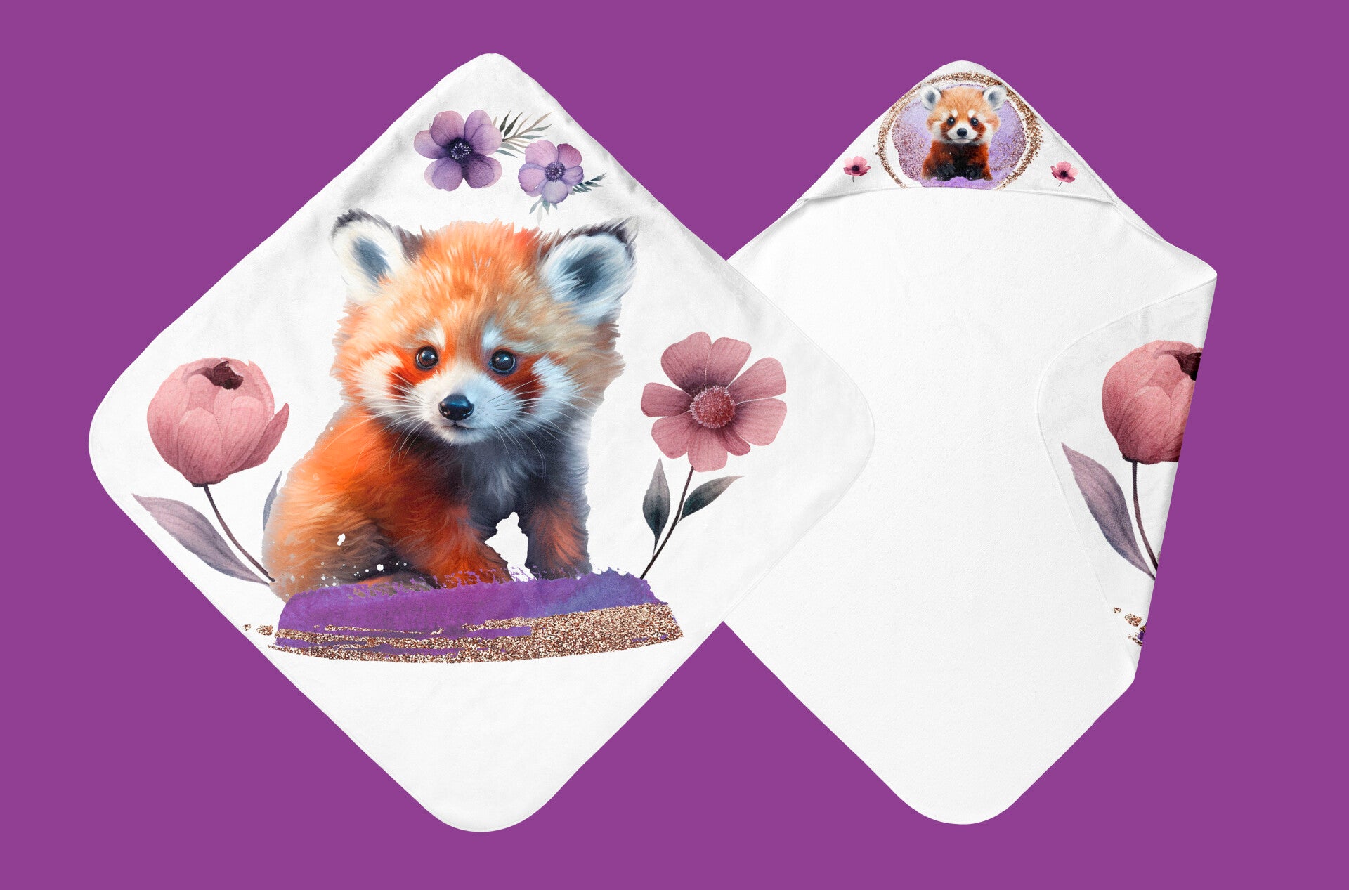 Panneau cape de bain Panda Roux Fleuris