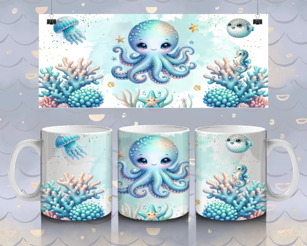 Motif numérique - Pieuvre bleu pour mug