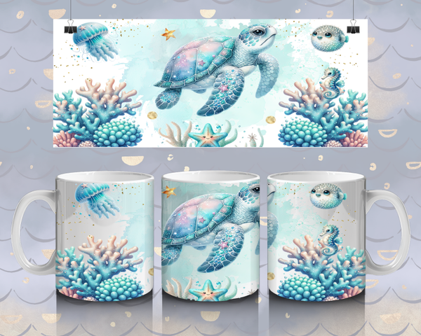 Motif numérique - Tortue bleu pour mug