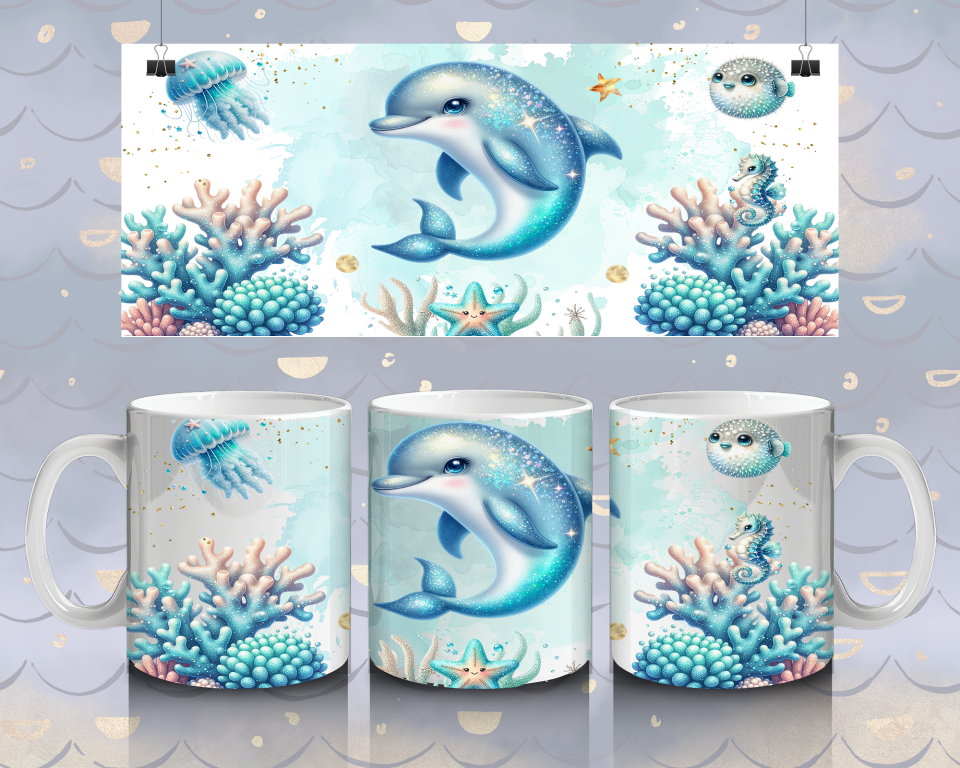 Motif numérique - Dauphin bleu pour mug