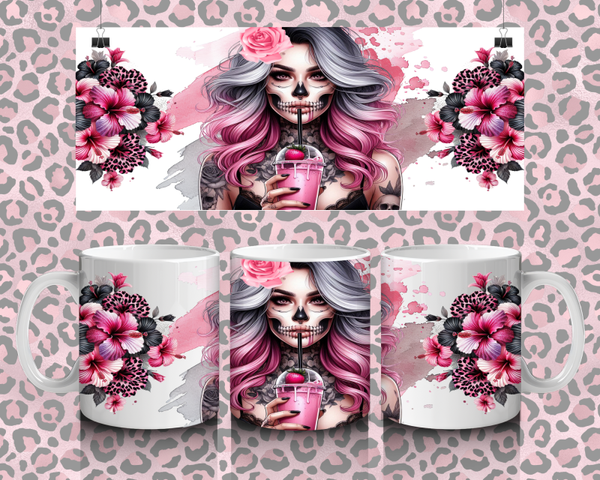 Motif numérique - Femme skull pour mug
