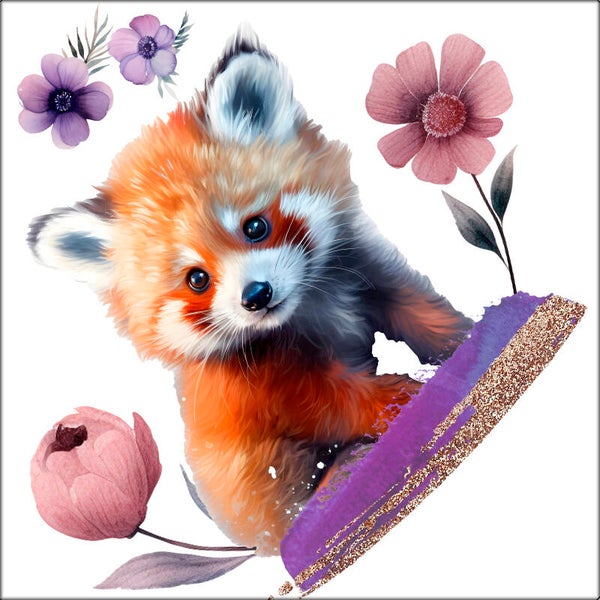 Panneau doudou Panda Roux Fleuris