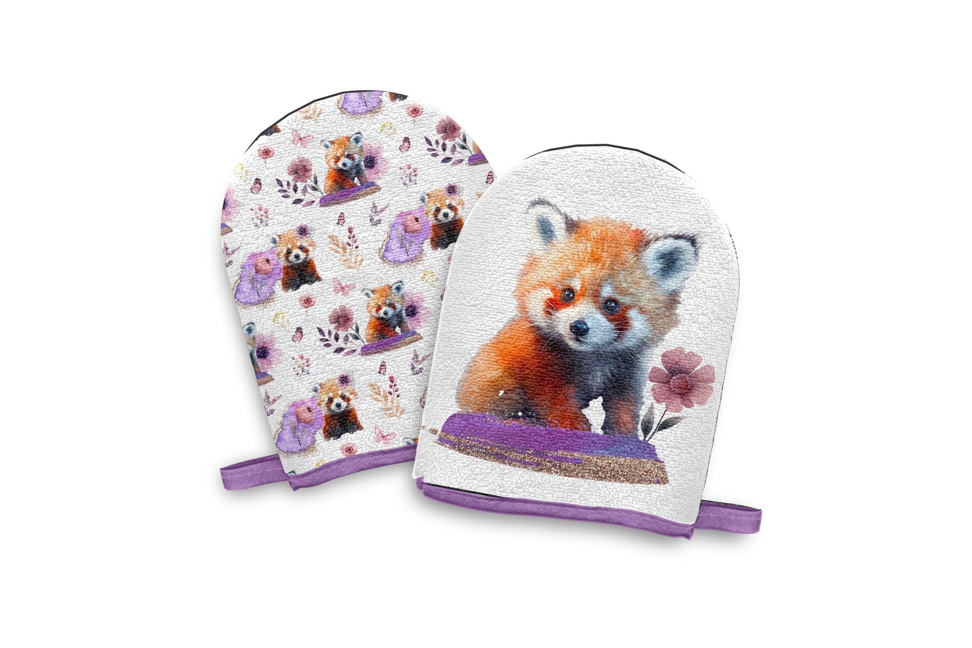 Panneau gant de toilette Panda Roux Fleuris