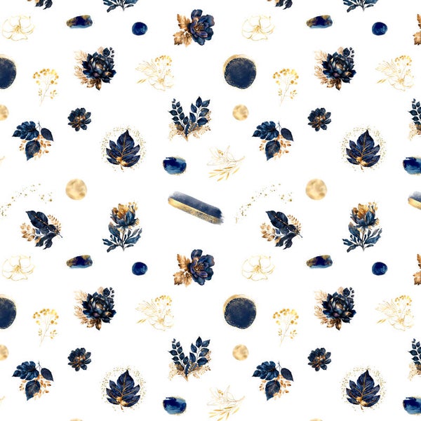 Fleurs bleu Marine et doré ( satin de coton )