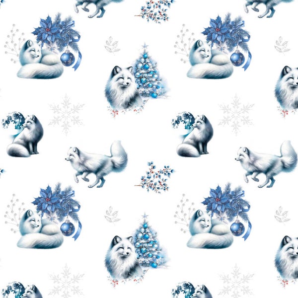 Tissu coton Renard blanc Noël EN STOCK