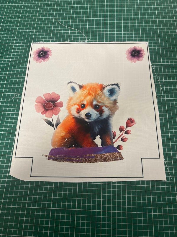 Devant panneau sac maternelle Panda roux fleuris