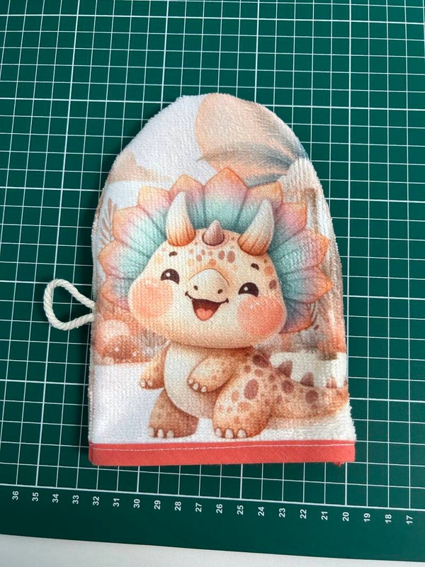 Gant de toilette dinosaure vert