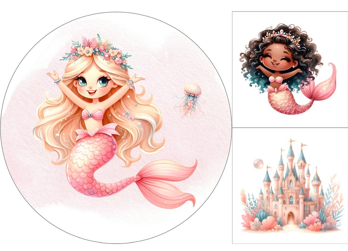 Panneau tapis rond + coussin Royaume des sirènes