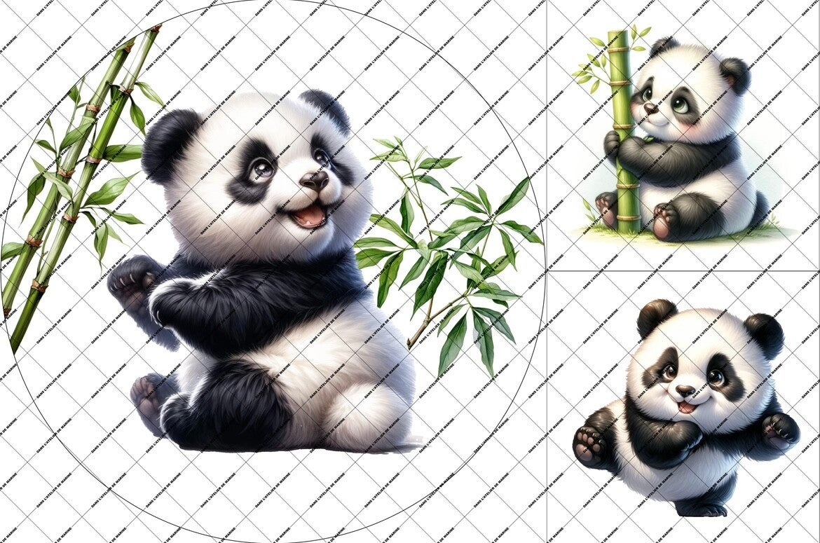 Panneau tapis rond + coussin Joyeux Panda