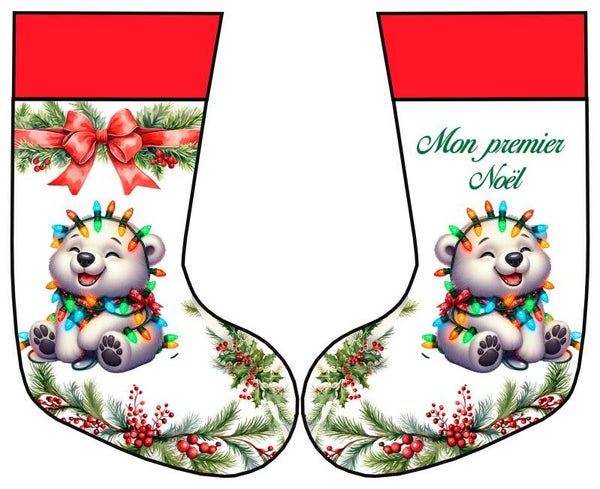Panneau chaussette "mon premier Noël" Ourson