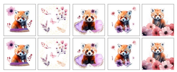 Panneau lingette Panda Roux Fleuris EN STOCK
