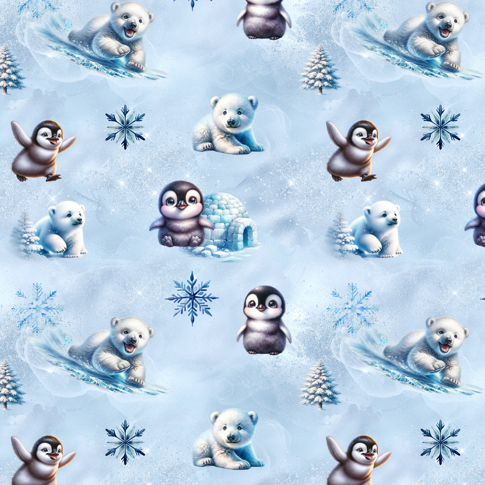Pinguin et ours polaire - motif numérique répétable