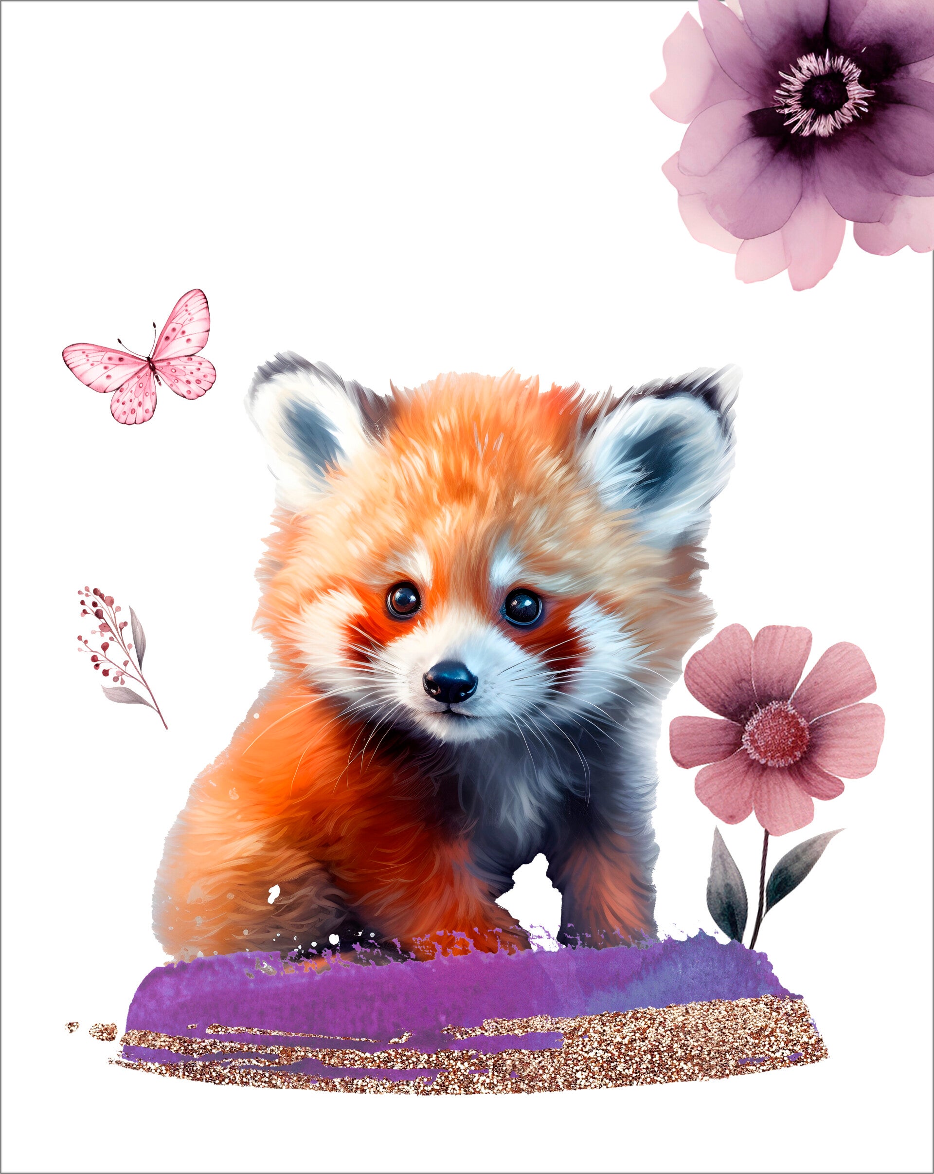 Panneau couverture XL Panda Roux Fleuris