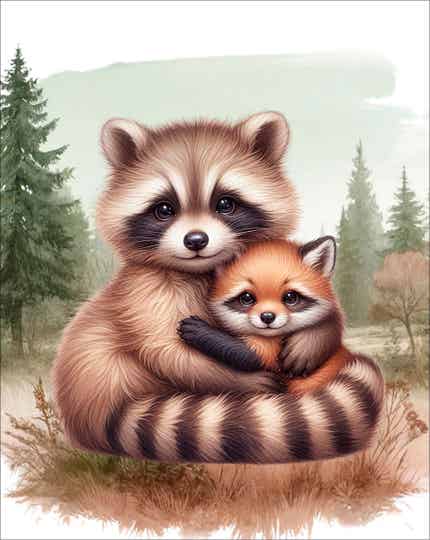 Vente flash couverture Raton laveur et renard