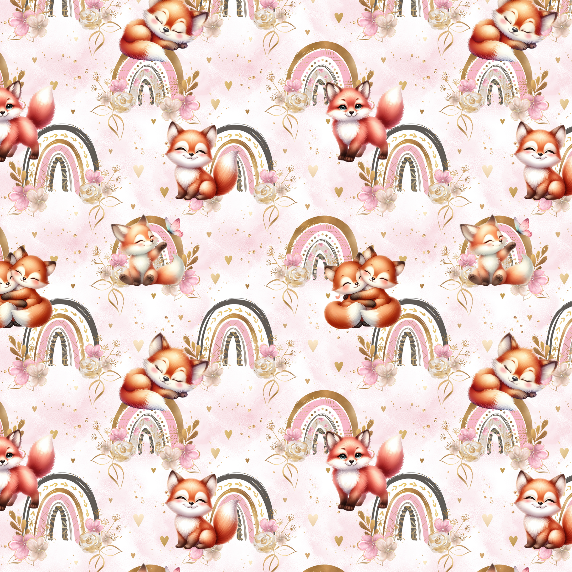 Renard arc en ciel rose - motif numérique répétable