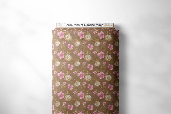 Fleurs rose et blanche foncé ( coton )
