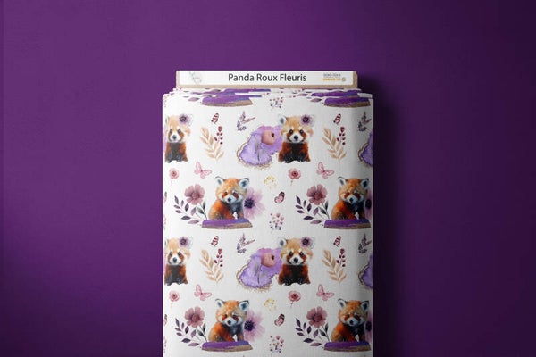 Panda roux fleuris ( satin de coton )