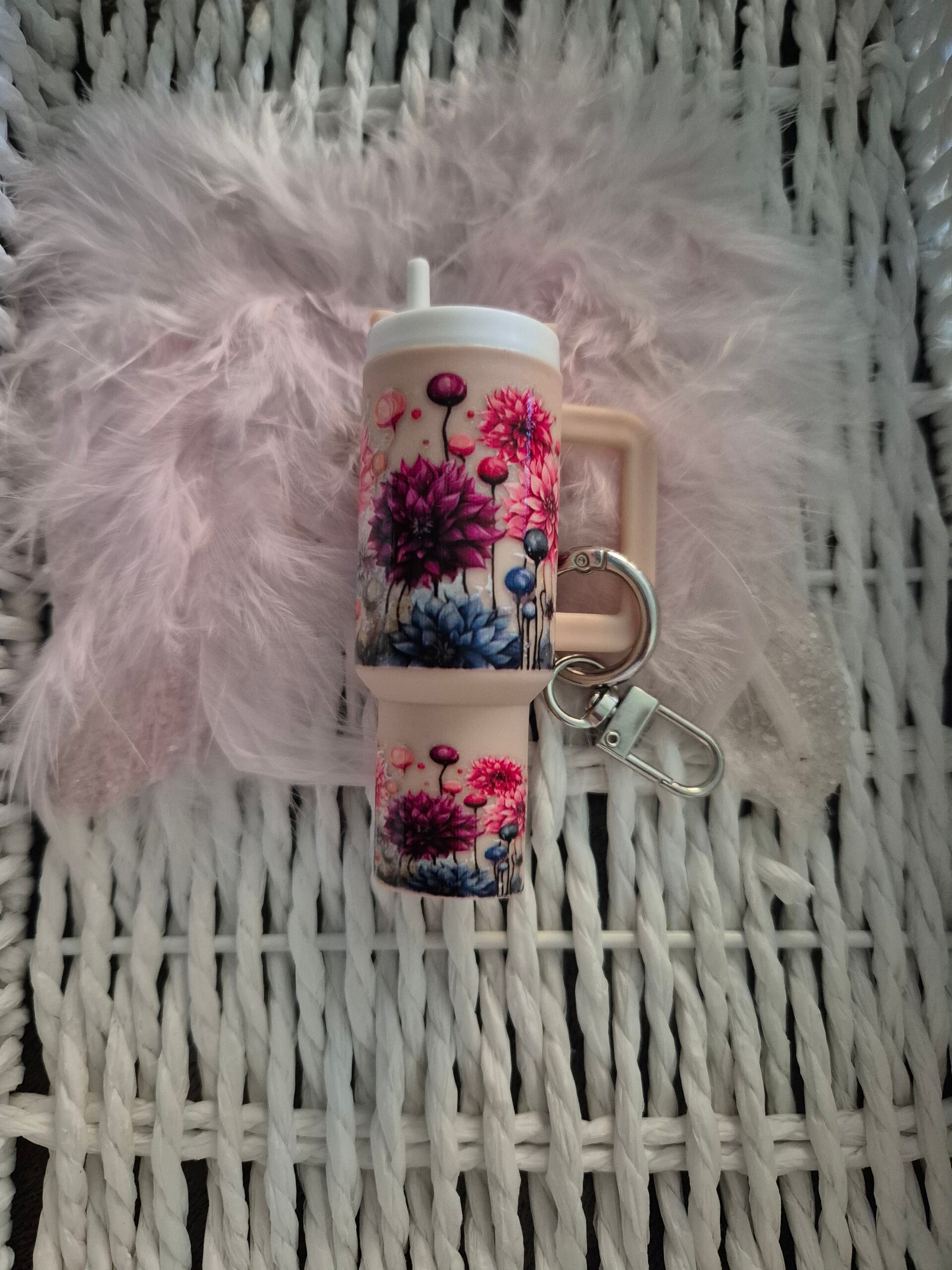 Mini Tumbler Schlüsselanhänger Flower Beige