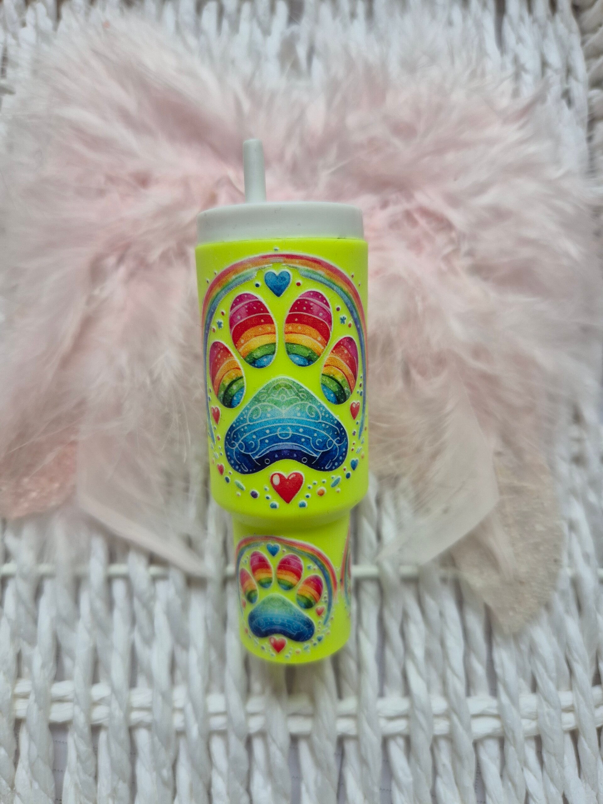 Mini Tumbler Schlüsselanhänger Pfoten Neon gelb