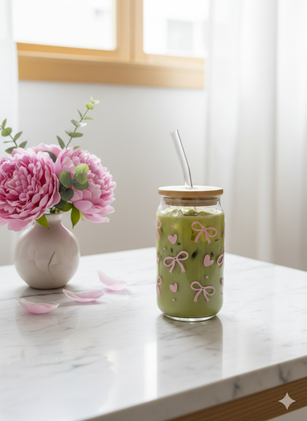 Becherglas rosa Schleifen