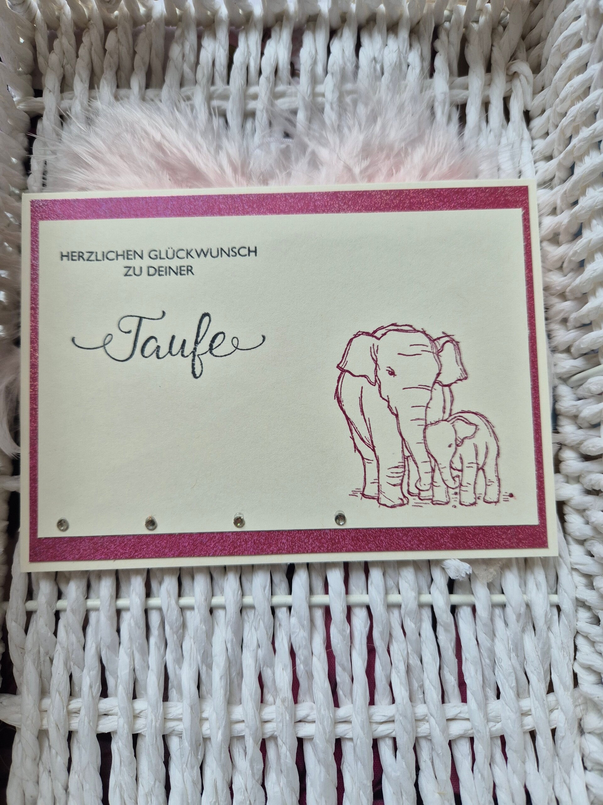 Taufkarte Elefant pink