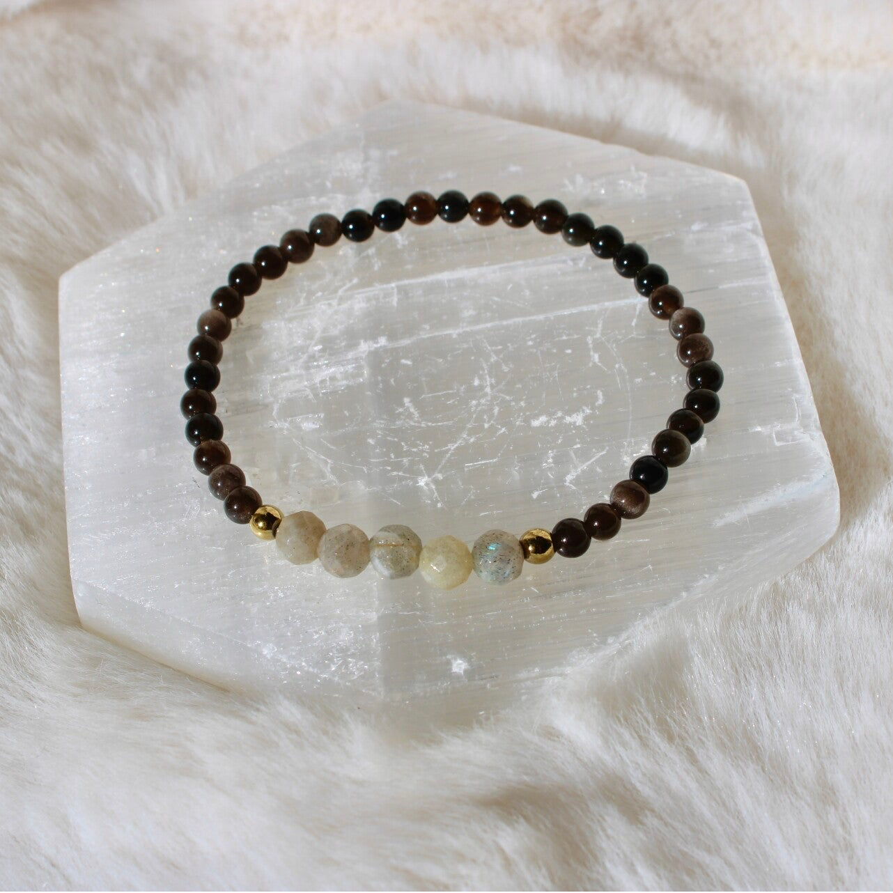 Zilver Obsidiaan en Labradoriet armband