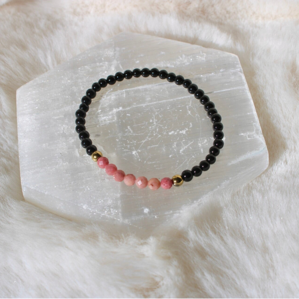 Onyx en Rhodochrosiet armband