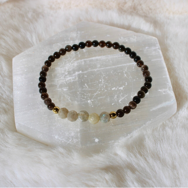 Zilver Obsidiaan en Labradoriet armband