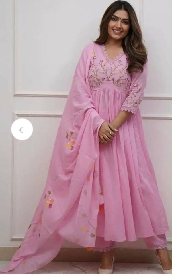 Baby Pink Kurti with Embroidery  3 Pcs