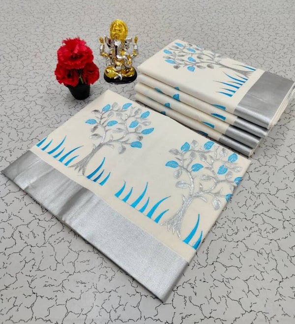 Silver boarded  with Tree Embroidery  PRS 18025