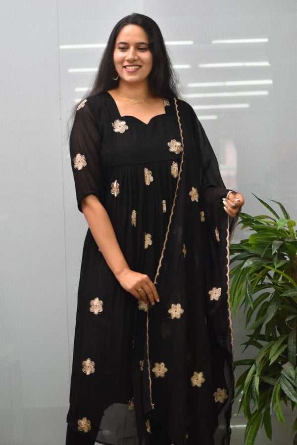 Black Embroidery work 2 pcs Kurties