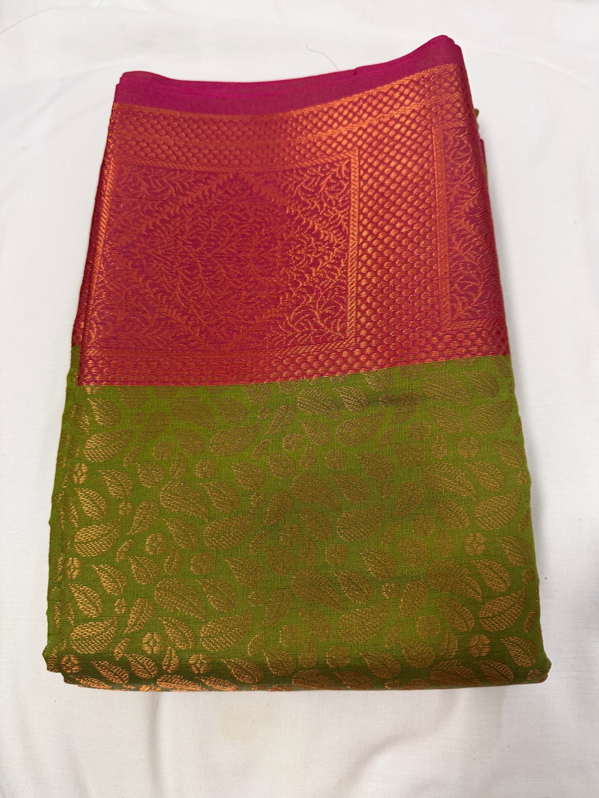 Kanchipuram  patten Richu jeri Pallu Saree Pistha green with rose boarder
